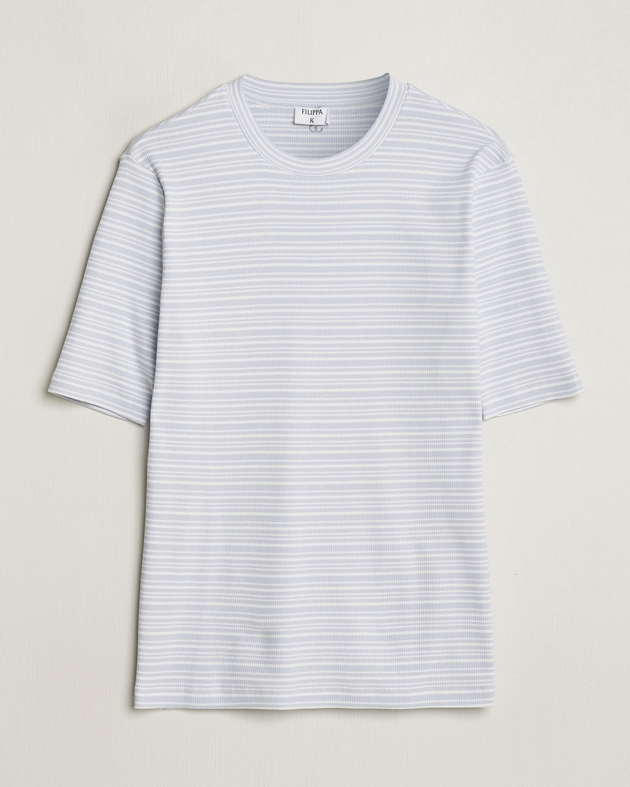 Homme | T-shirts | Filippa K | Striped Rib T-Shirt Mist Blue/White