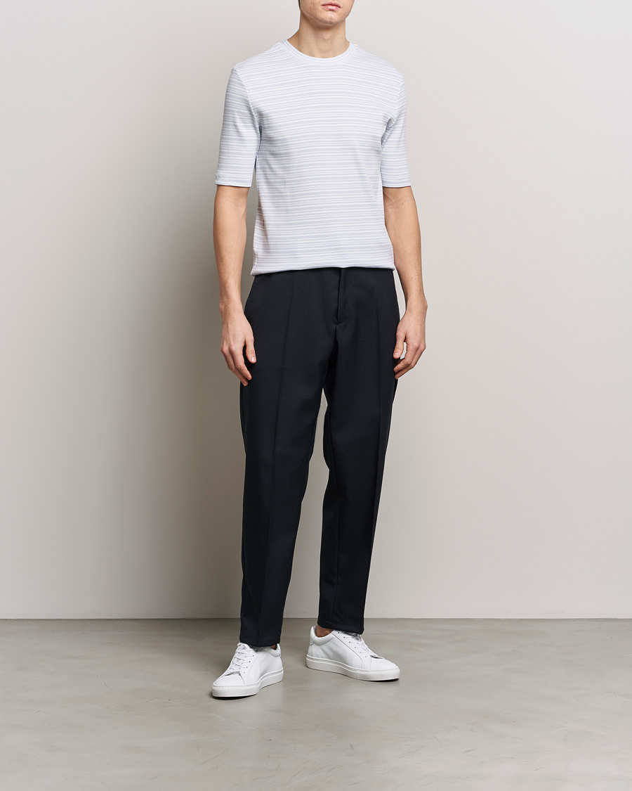 Homme | T-shirts | Filippa K | Striped Rib T-Shirt Mist Blue/White