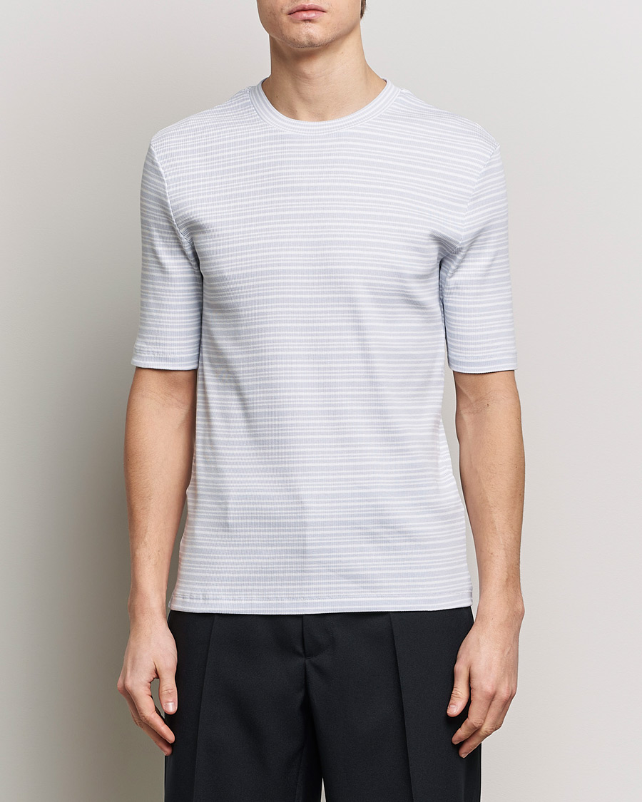 Homme | T-shirts À Manches Courtes | Filippa K | Striped Rib T-Shirt Mist Blue/White