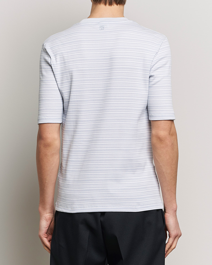 Homme | T-shirts | Filippa K | Striped Rib T-Shirt Mist Blue/White