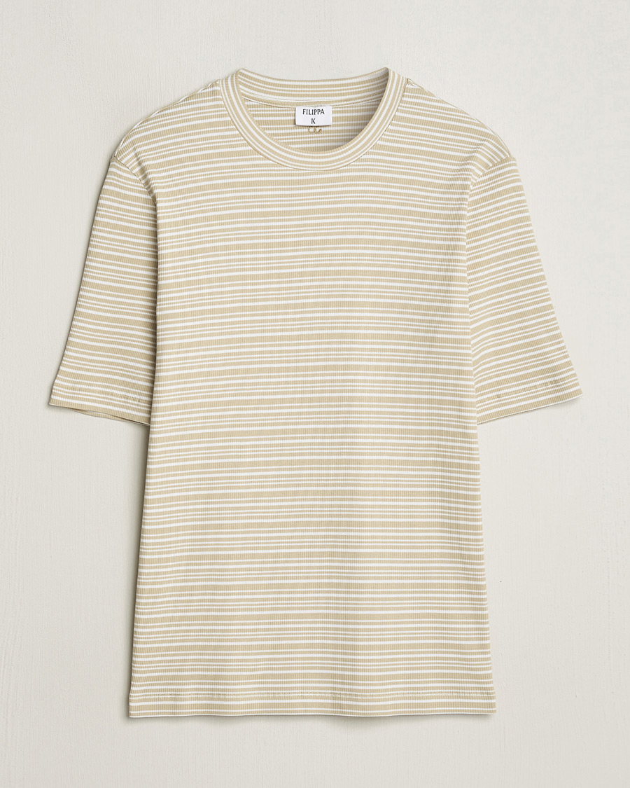Homme | T-shirts | Filippa K | Striped Rib T-Shirt Dark Yellow/White