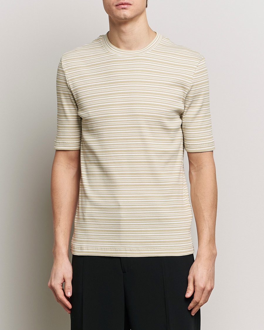 Homme | T-shirts À Manches Courtes | Filippa K | Striped Rib T-Shirt Dark Yellow/White