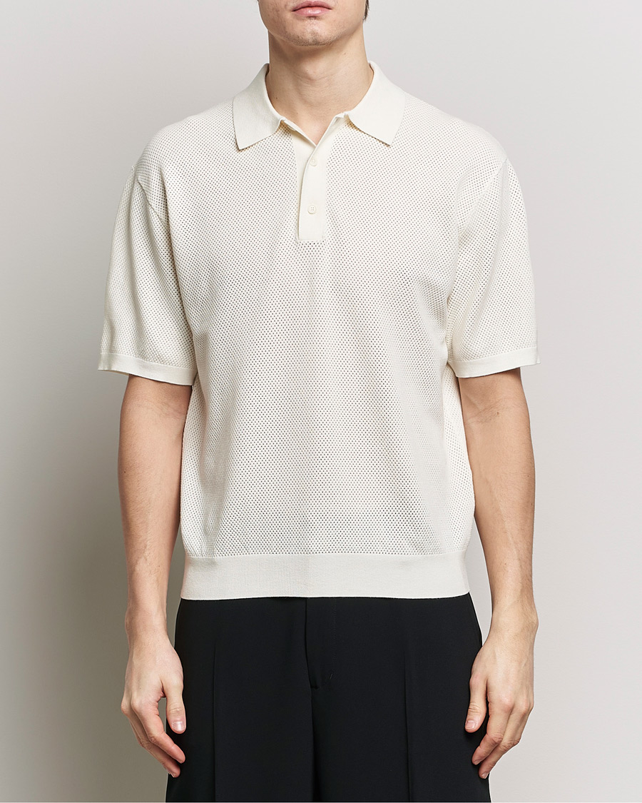 Homme | Polos | Filippa K | Mesh Knitted Polo Chalk White