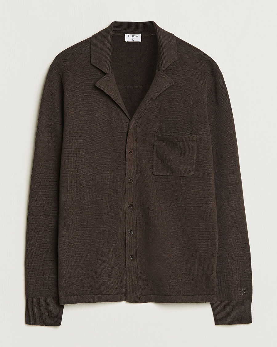 Homme | Pulls Et Tricots | Filippa K | Cotton Linen Knitted Shirt Dark Oak