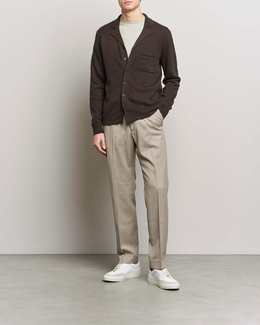 Homme | Pulls Et Tricots | Filippa K | Cotton Linen Knitted Shirt Dark Oak