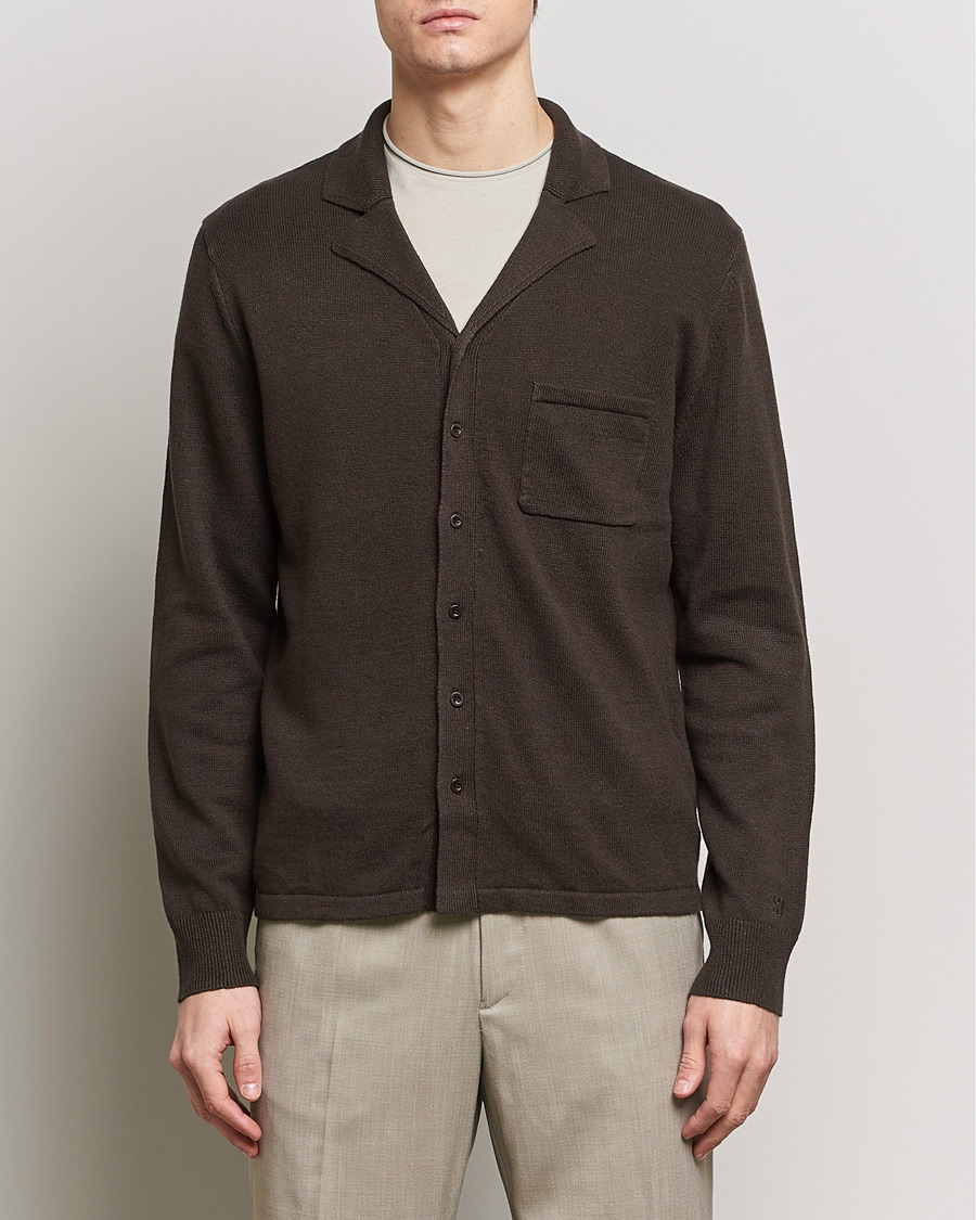 Homme | Filippa K | Filippa K | Cotton Linen Knitted Shirt Dark Oak