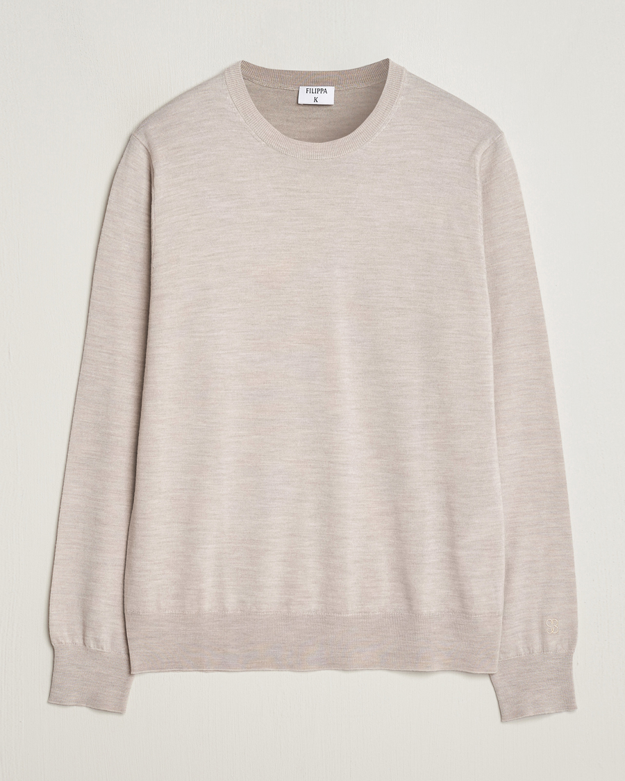 Homme | Pulls Et Tricots | Filippa K | Merino Round Neck Sweater Beige Melange