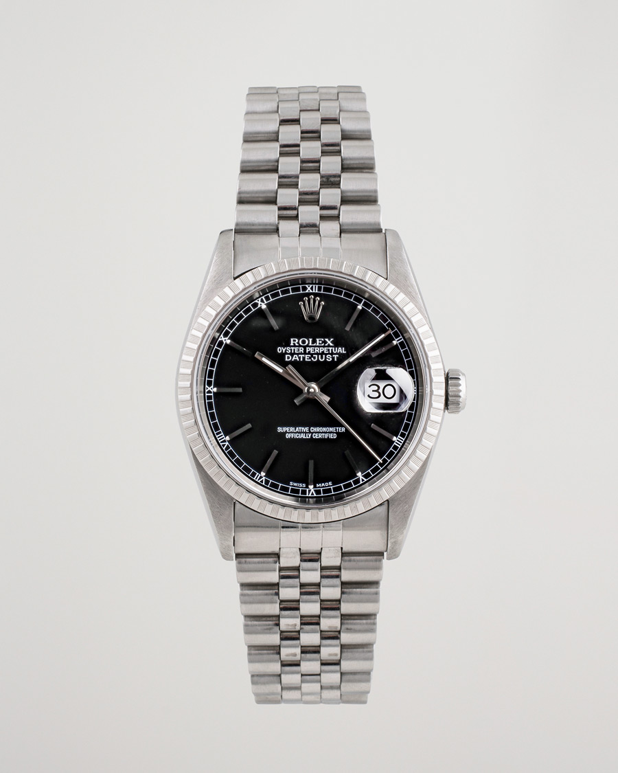 Homme | Rolex Pre-Owned Datejust 16220 Oyster Perpetual Black Steel Black Steel Black | Rolex Pre-Owned | Datejust 16220 Oyster Perpetual Black Steel Black Steel Black