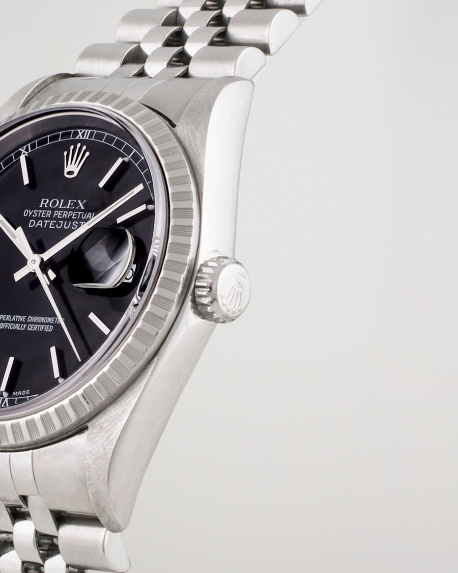 Homme | Rolex Pre-Owned Datejust 16220 Oyster Perpetual Black Steel Black Steel Black | Rolex Pre-Owned | Datejust 16220 Oyster Perpetual Black Steel Black Steel Black