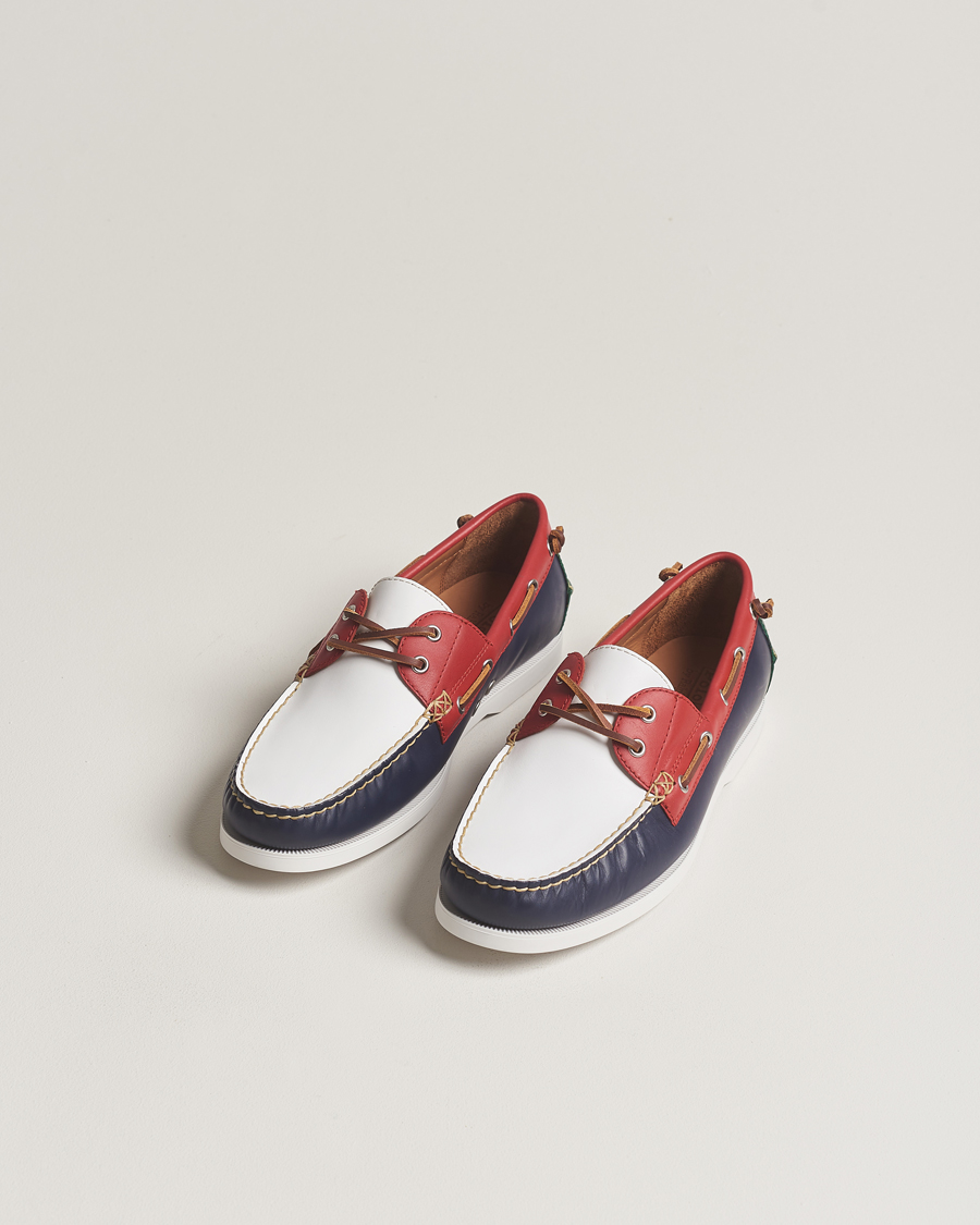 Homme |  | Polo Ralph Lauren | Merton Leather Boat Shoe Red/White/Blue