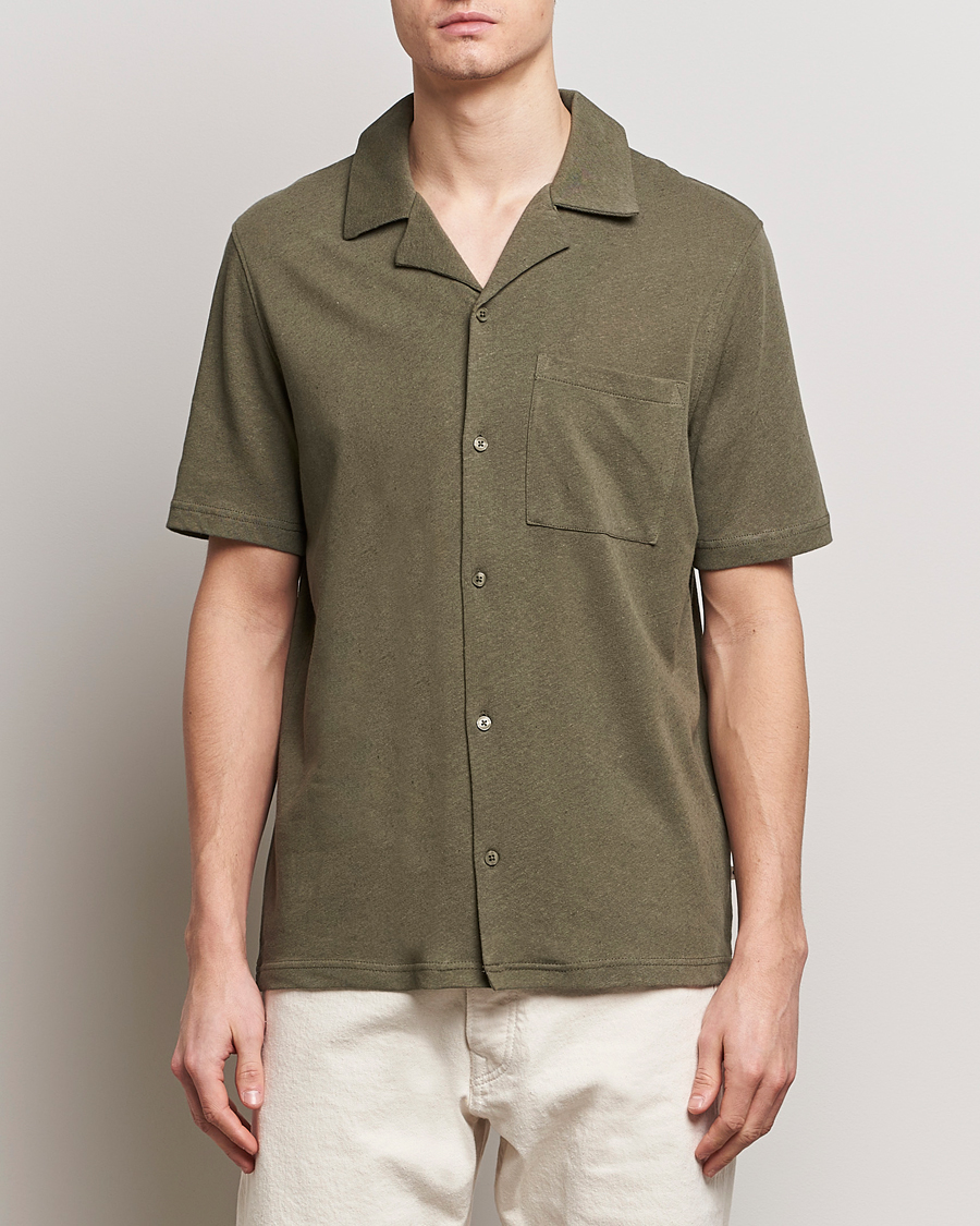 Homme |  | Samsøe Samsøe | Samartin Cotton/Linen Short Sleeve Shirt Dusty Olive