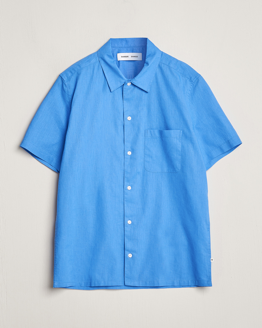 Homme | Chemises | Samsøe Samsøe | Avan Linen/Cotton Short Sleeve Shirt Super Sonic
