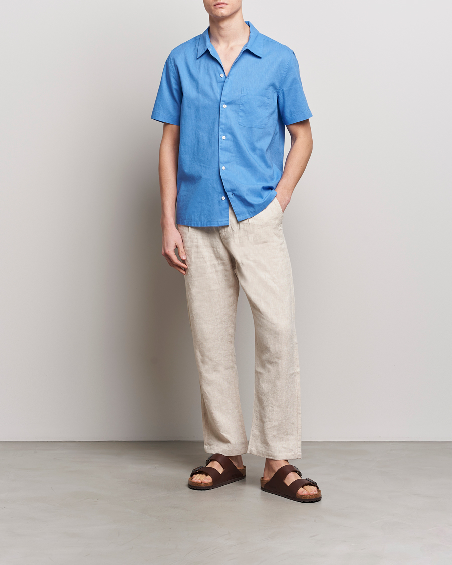 Homme | Chemises | Samsøe Samsøe | Avan Linen/Cotton Short Sleeve Shirt Super Sonic