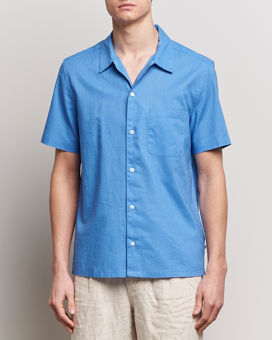 Homme | Chemises | Samsøe Samsøe | Avan Linen/Cotton Short Sleeve Shirt Super Sonic