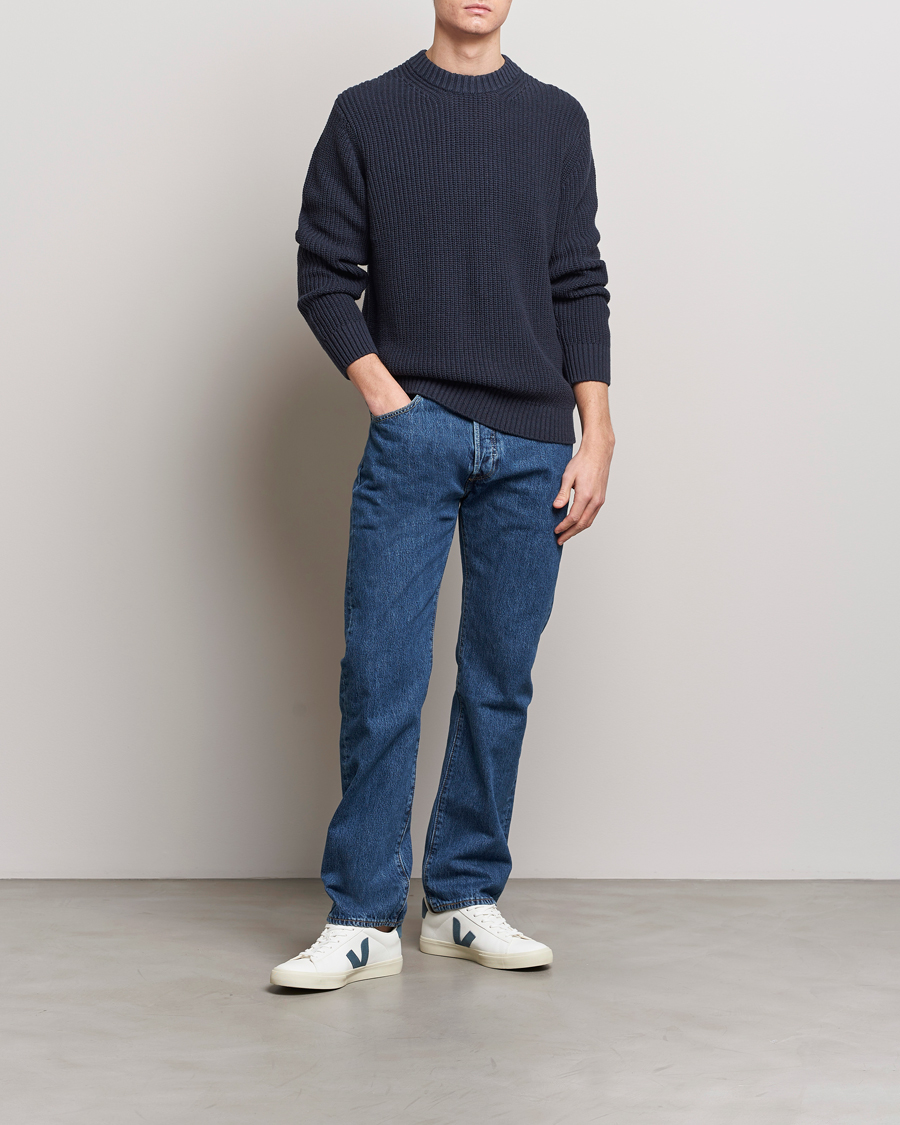 Homme | Pulls Et Tricots | Samsøe Samsøe | Samarius Cotton/Linen Knitted Sweater Salute Navy