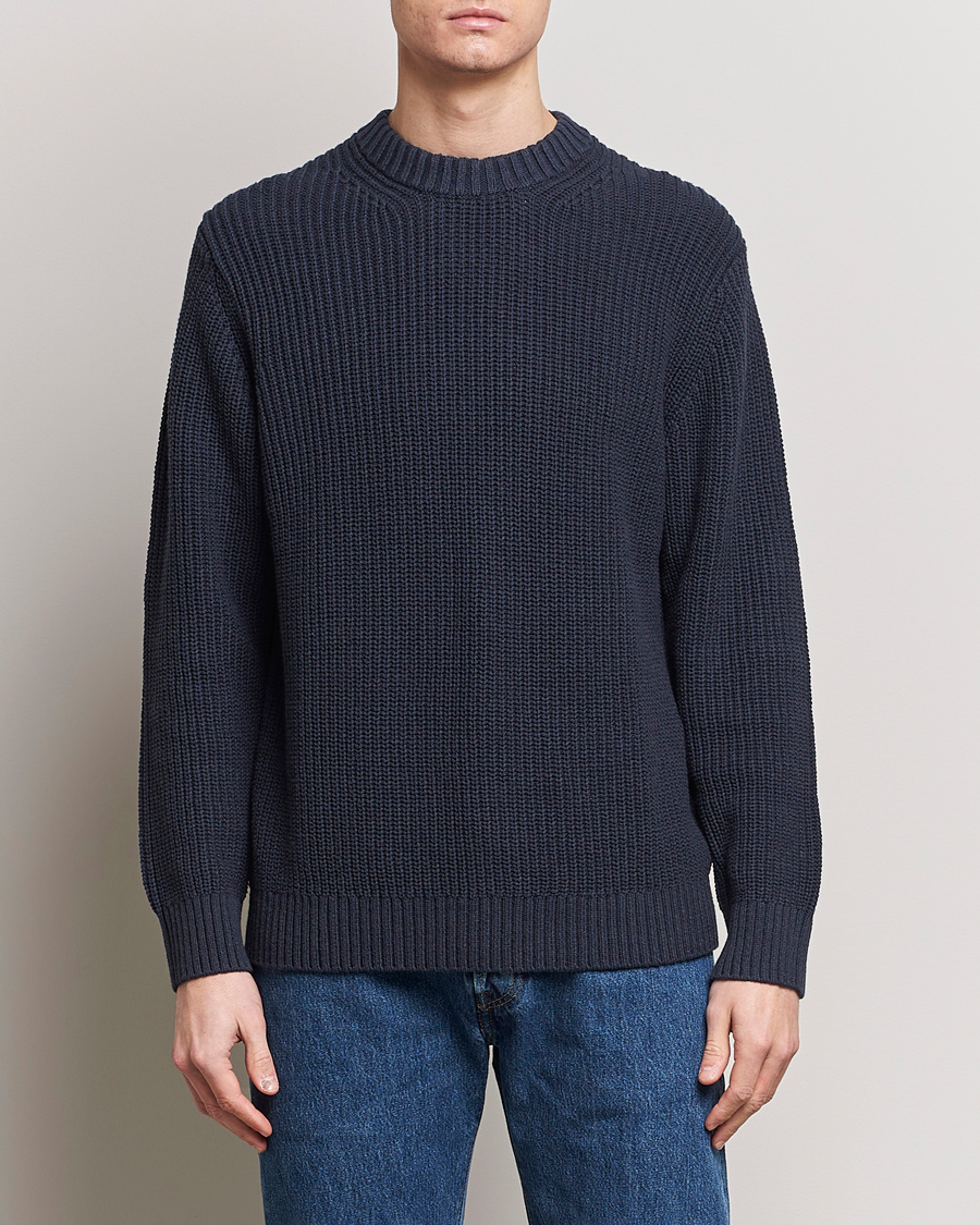 Homme | Pulls Tricotés | Samsøe Samsøe | Samarius Cotton/Linen Knitted Sweater Salute Navy