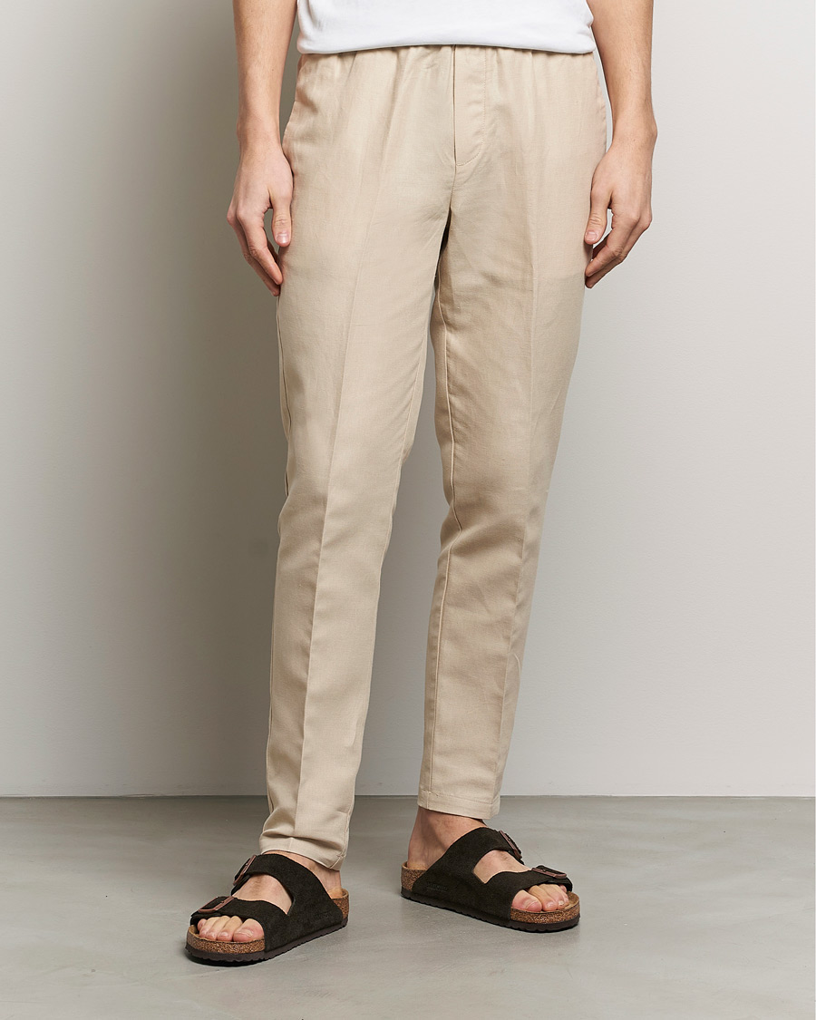 Homme | Pantalons En Lin | Samsøe Samsøe | Smithy Linen/Cotton Drawstring Trousers Oatmeal