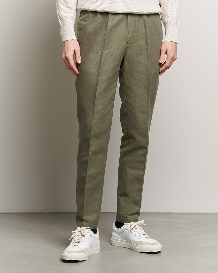 Homme | Pantalons En Lin | Samsøe Samsøe | Smithy Linen/Cotton Drawstring Trousers Dusty Olive