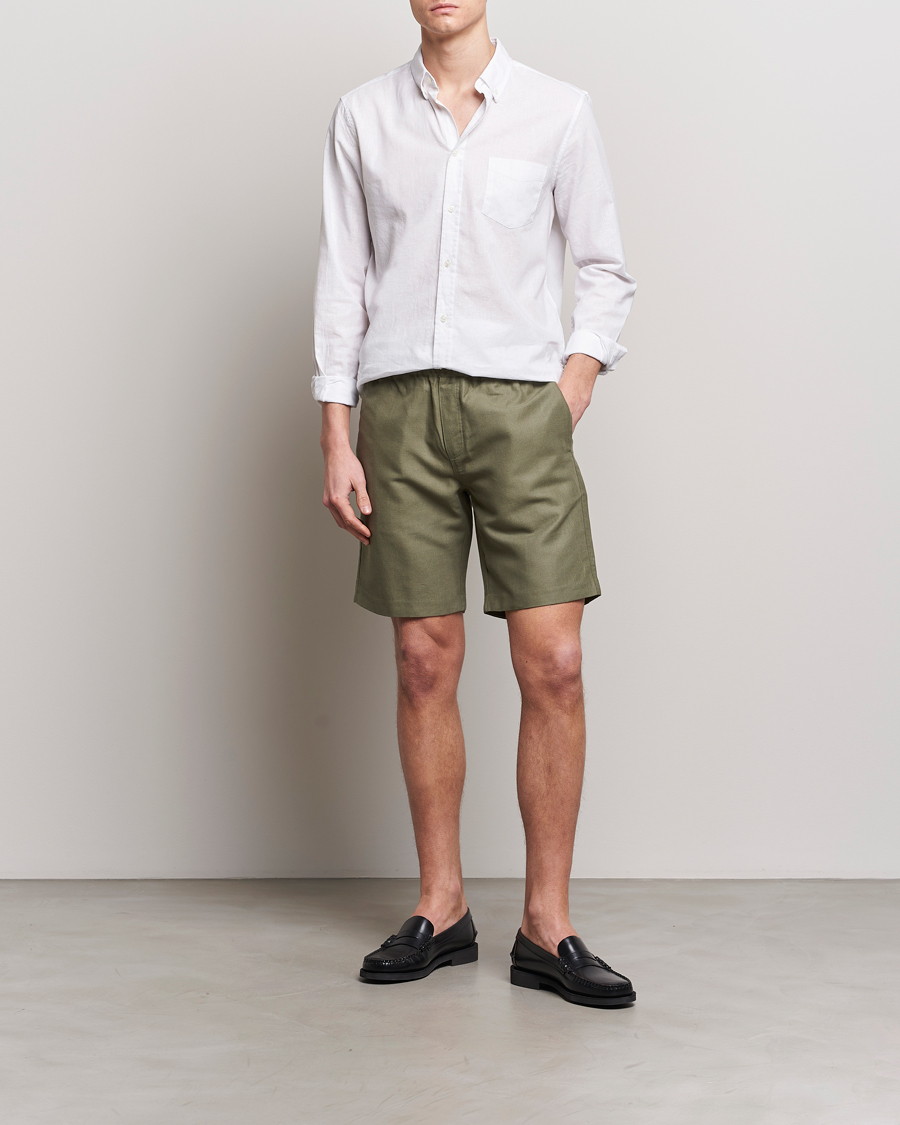 Homme | Shorts | Samsøe Samsøe | Smith Linen/Cotton Drawstring Shorts Dusty Olive