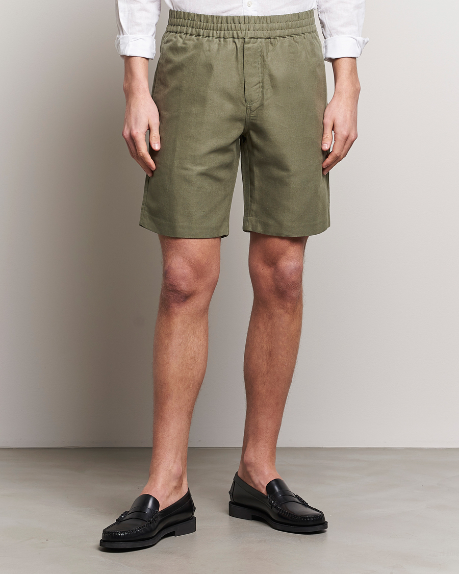 Homme | Shorts En Lin | Samsøe Samsøe | Smith Linen/Cotton Drawstring Shorts Dusty Olive