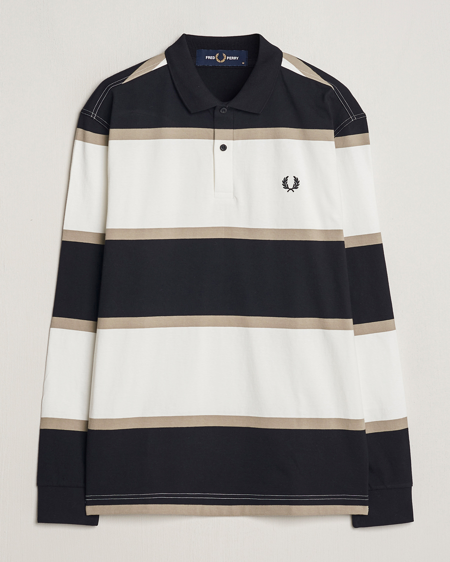 Homme | Pulls Et Tricots | Fred Perry | Relaxed Striped Rugby Shirt Snow White/Navy