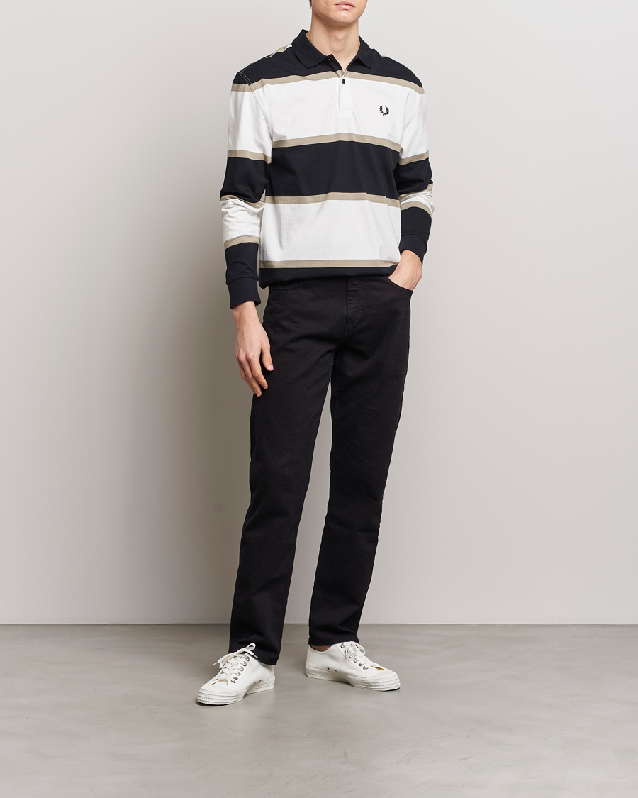 Homme | Pulls Et Tricots | Fred Perry | Relaxed Striped Rugby Shirt Snow White/Navy