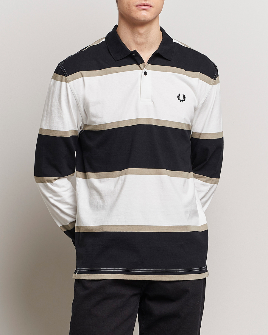 Homme | Soldes Vêtements | Fred Perry | Relaxed Striped Rugby Shirt Snow White/Navy