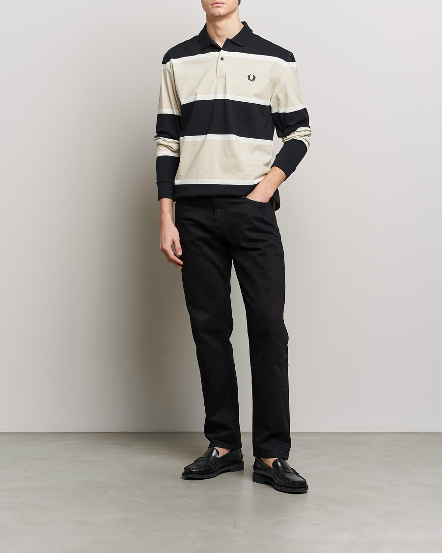 Homme | Pulls Et Tricots | Fred Perry | Relaxed Striped Rugby Shirt Oatameal/Black