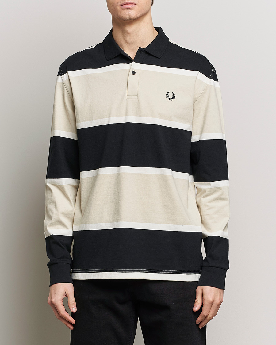 Homme | Pulls Et Tricots | Fred Perry | Relaxed Striped Rugby Shirt Oatameal/Black