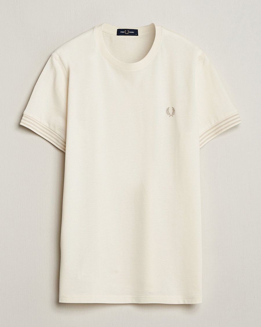 Homme | T-shirts | Fred Perry | Striped Cuff Crew Neck T-Shirt Ecru
