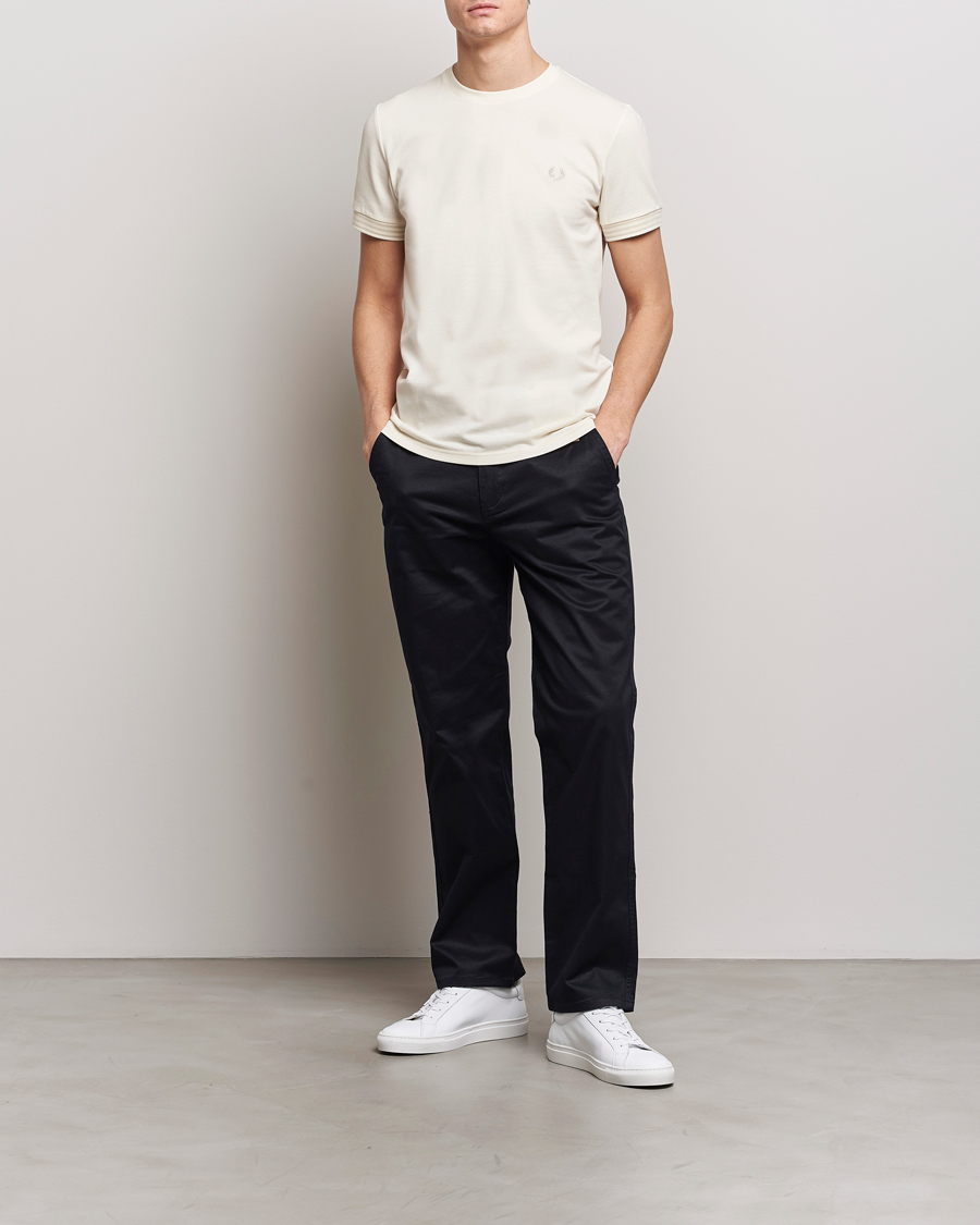 Homme | T-shirts | Fred Perry | Striped Cuff Crew Neck T-Shirt Ecru