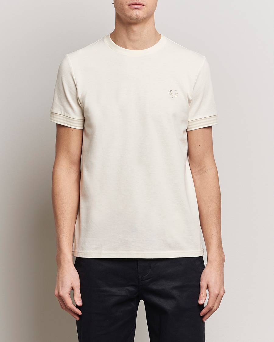 Homme | T-shirts | Fred Perry | Striped Cuff Crew Neck T-Shirt Ecru