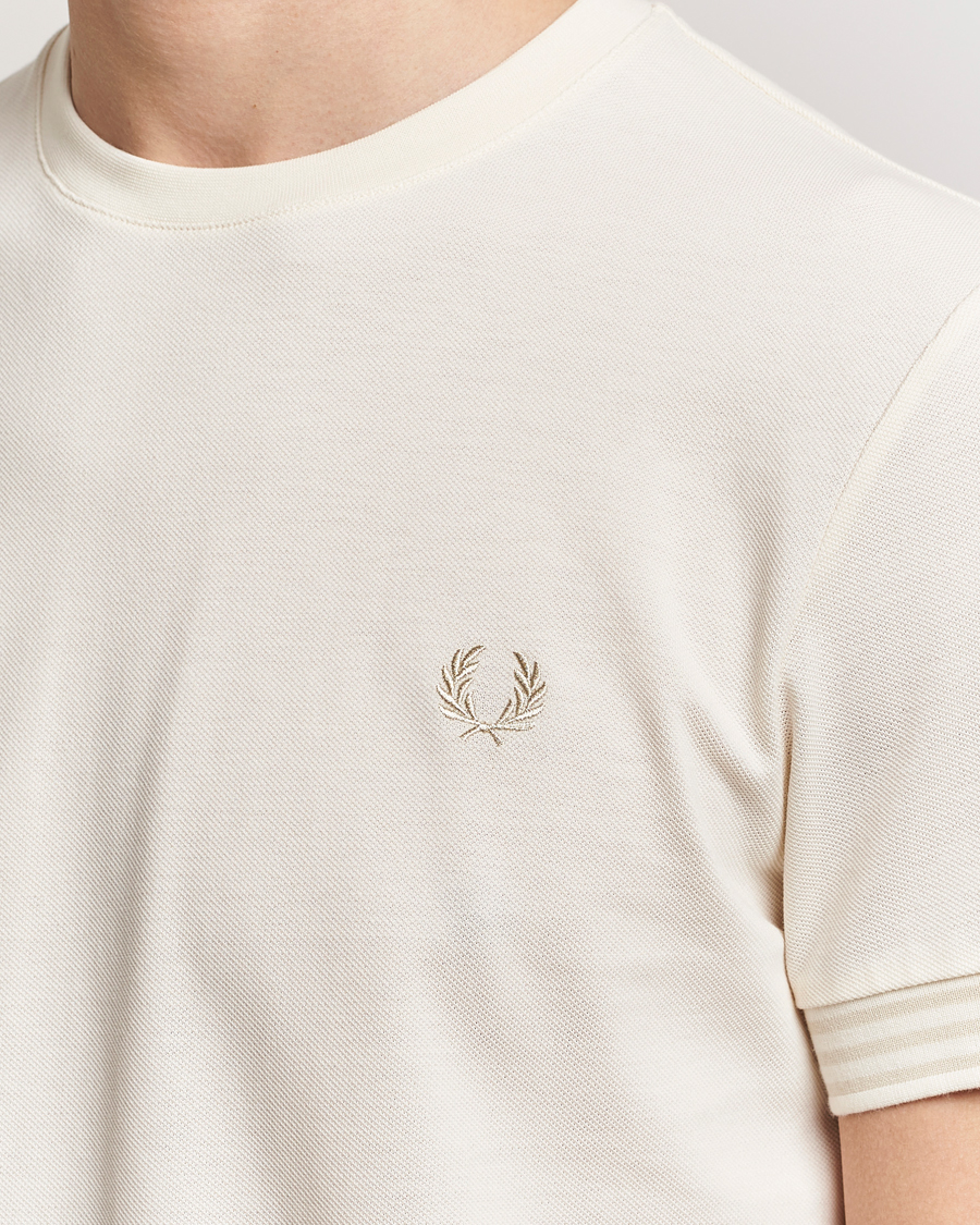Homme | T-shirts | Fred Perry | Striped Cuff Crew Neck T-Shirt Ecru