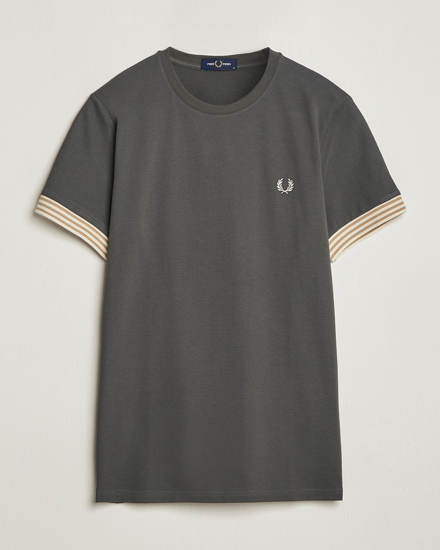 Homme | T-shirts | Fred Perry | Striped Cuff Crew Neck T-Shirt Field Green