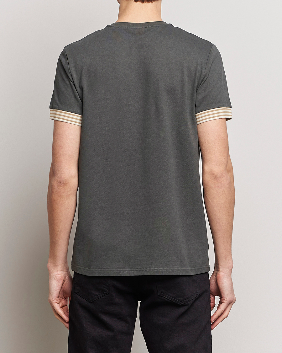 Homme | T-shirts | Fred Perry | Striped Cuff Crew Neck T-Shirt Field Green