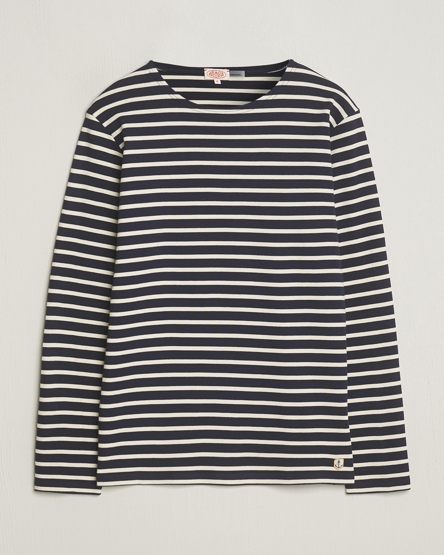 Homme | T-shirts | Armor-lux | Houat Héritage Stripe Long Sleeve T-Shirt Nature/Navy
