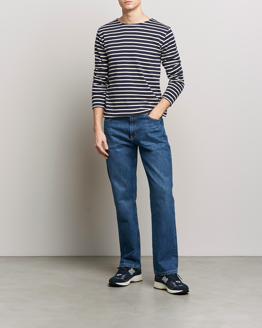 Homme | T-shirts | Armor-lux | Houat Héritage Stripe Long Sleeve T-Shirt Nature/Navy