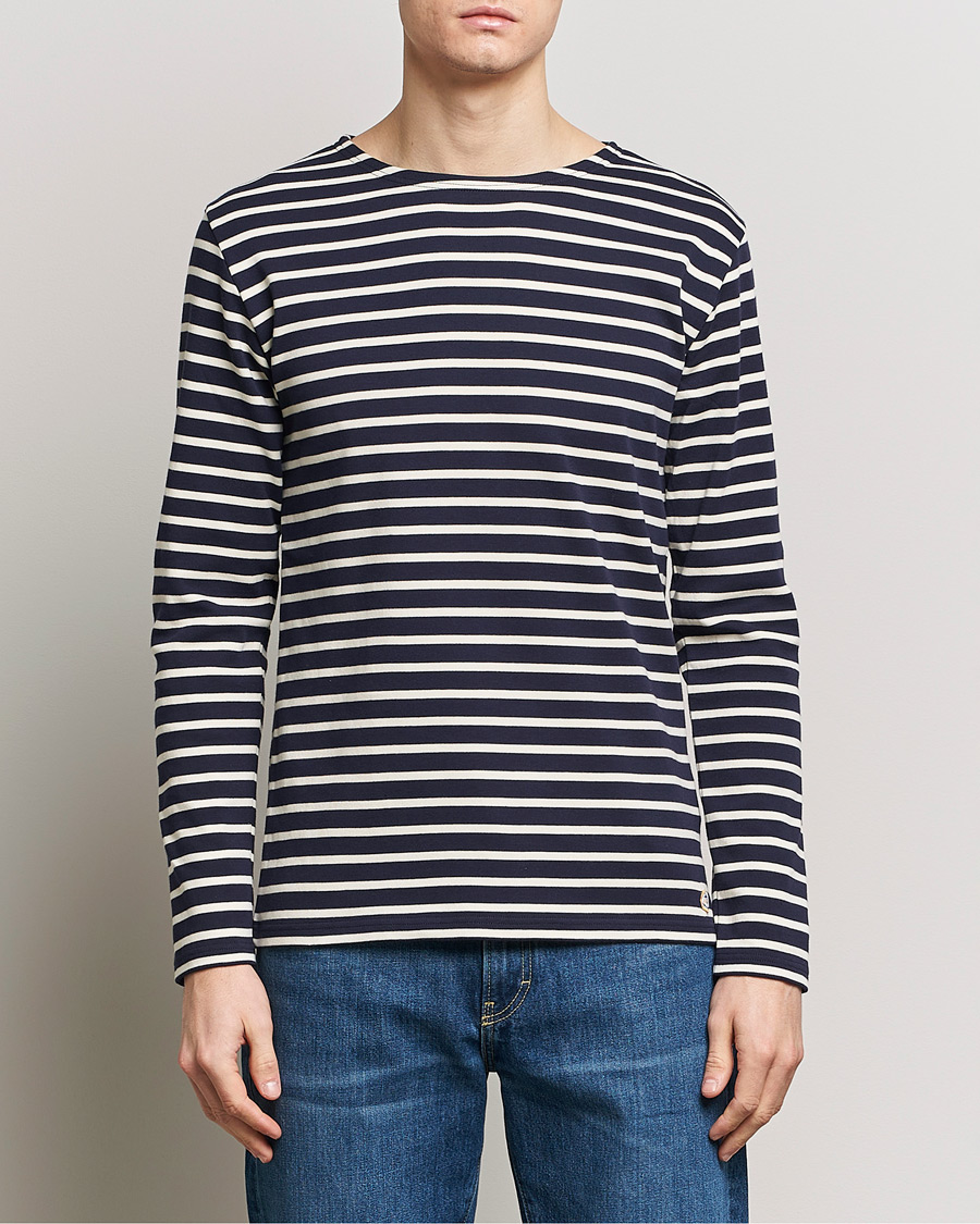 Homme | T-shirts À Manches Longues | Armor-lux | Houat Héritage Stripe Long Sleeve T-Shirt Nature/Navy