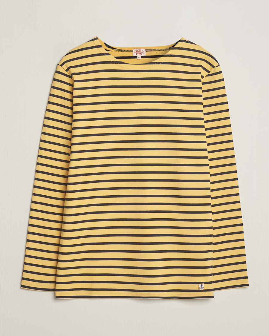 Homme | T-shirts | Armor-lux | Houat Héritage Stripe Long Sleeve T-Shirt Yellow/Marine
