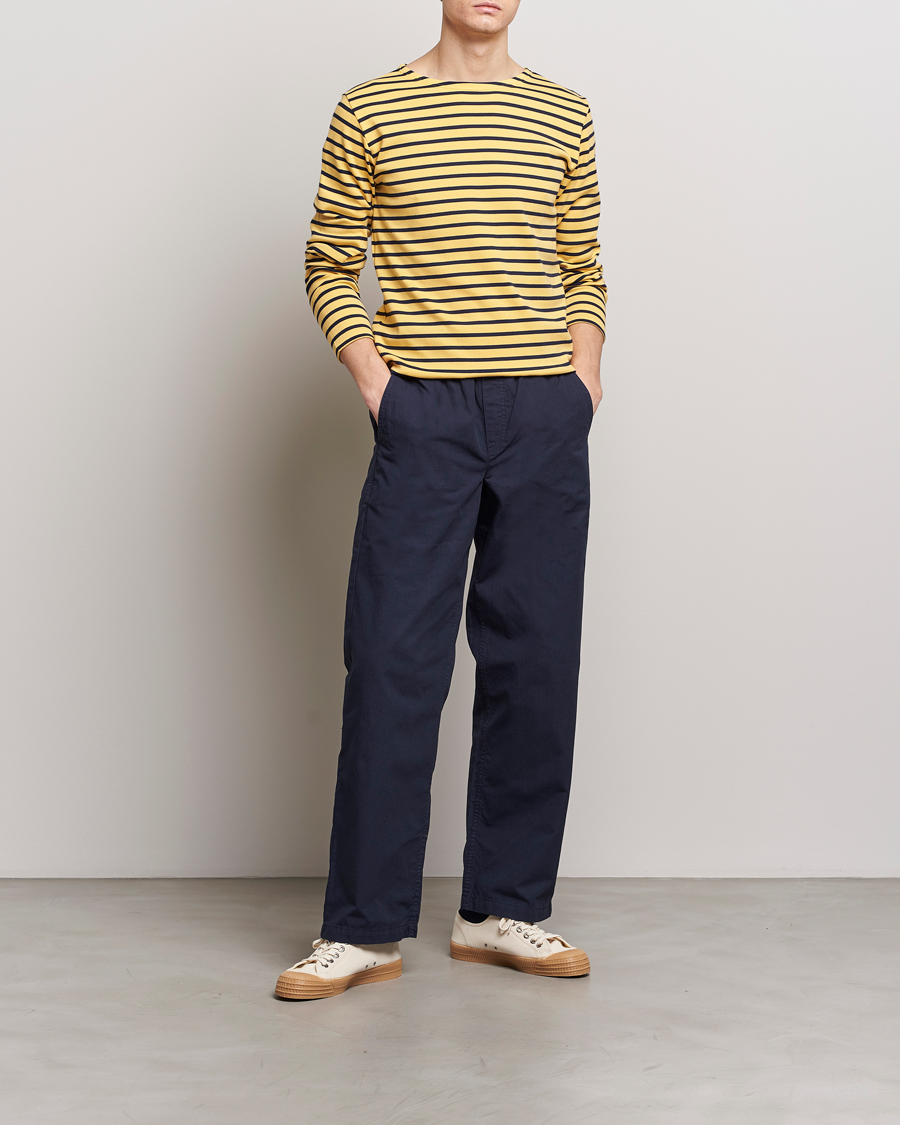 Homme | T-shirts | Armor-lux | Houat Héritage Stripe Long Sleeve T-Shirt Yellow/Marine