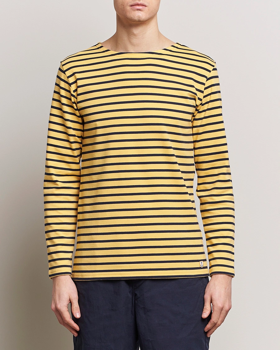 Homme | T-shirts | Armor-lux | Houat Héritage Stripe Long Sleeve T-Shirt Yellow/Marine