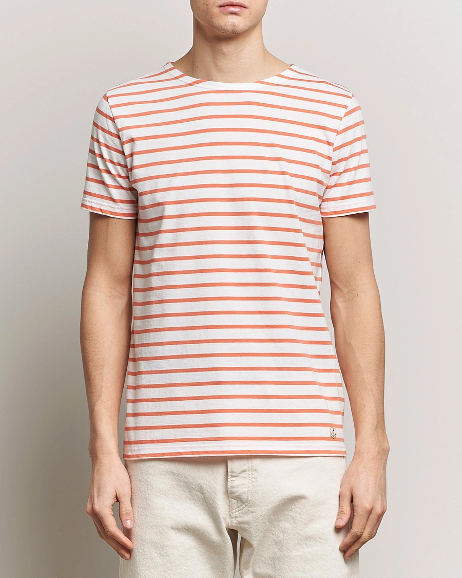 Homme | T-shirts À Manches Courtes | Armor-lux | Hoëdic Boatneck Héritage Stripe T-shirt Milk/Coral