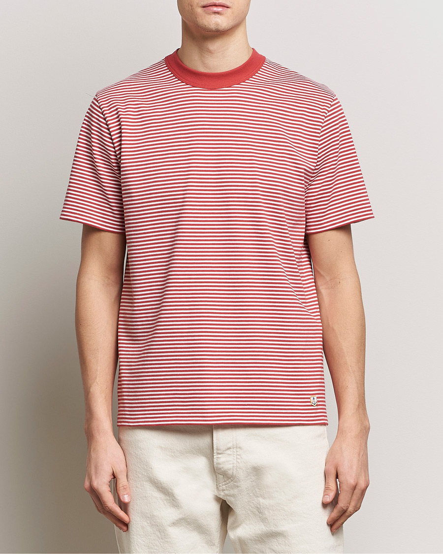 Homme | T-shirts À Manches Courtes | Armor-lux | Callac Héritage Stripe T-Shirt Cardinal/Milk
