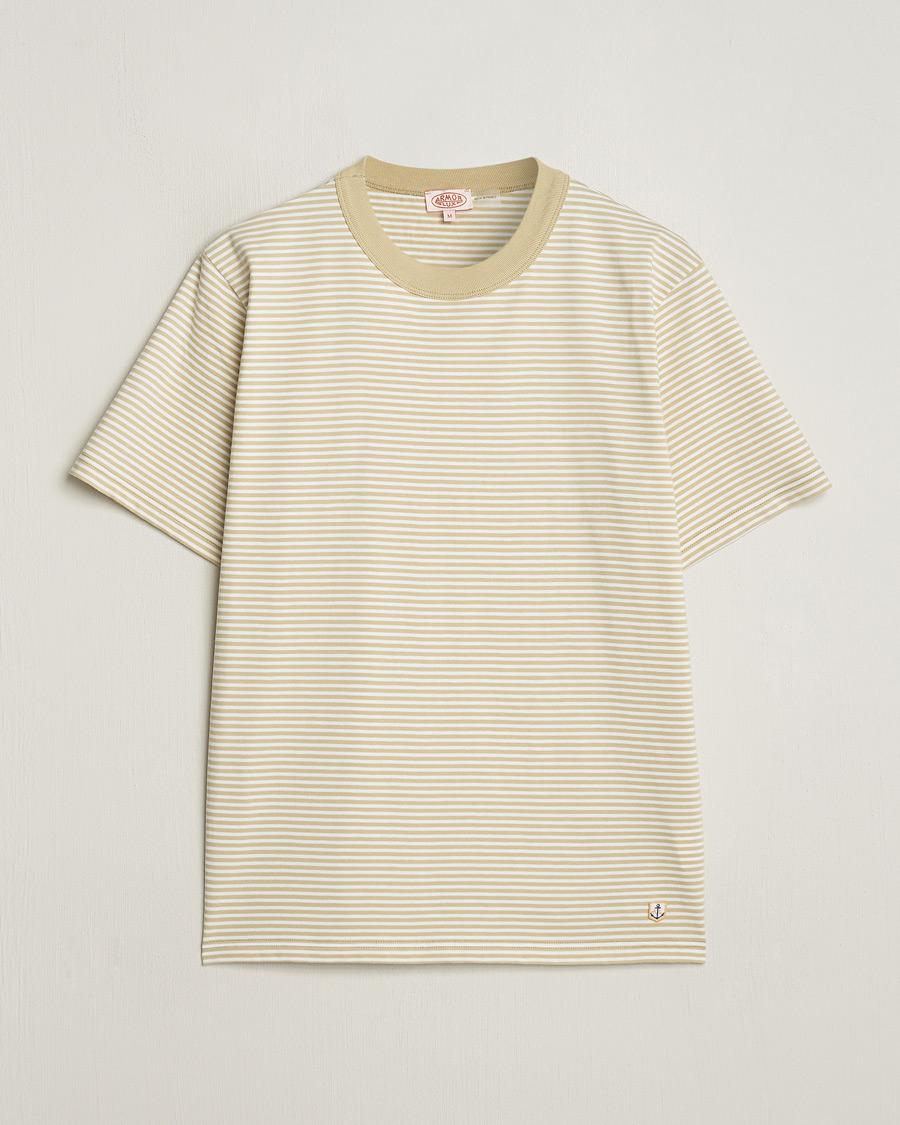 Homme | T-shirts | Armor-lux | Callac Héritage Stripe T-Shirt Pale Olive/Milk