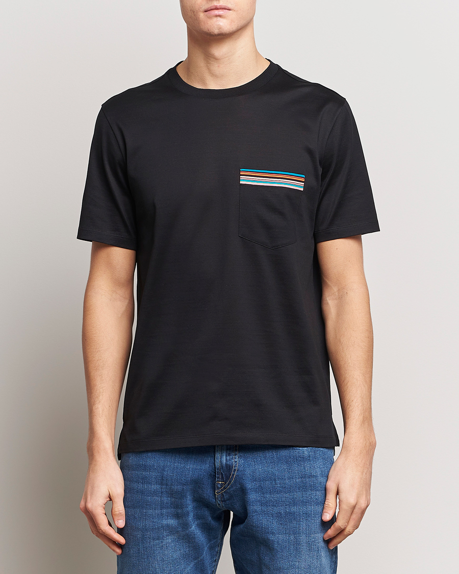 Homme | T-Shirts Noirs | Paul Smith | Striped Pocket Crew Neck T-Shirt Black