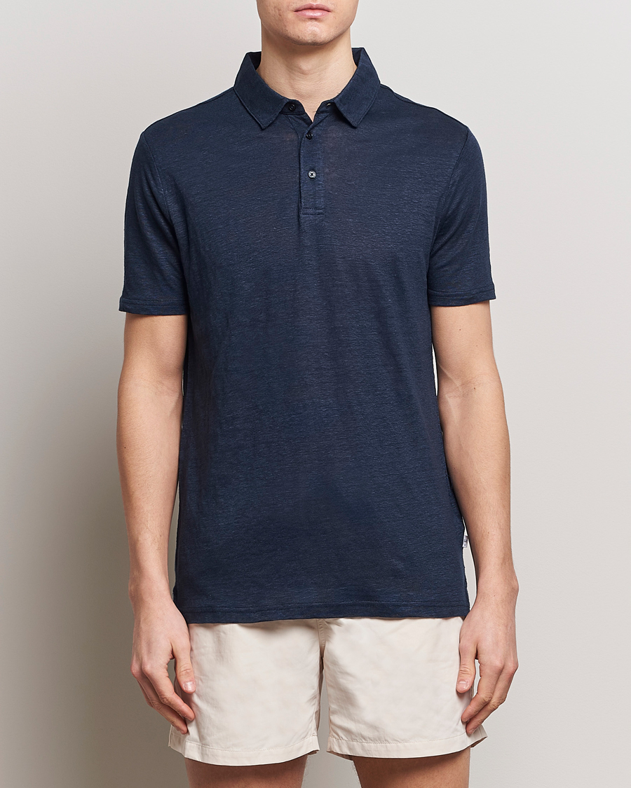 Homme | Polos | KnowledgeCotton Apparel | Regular Linen Polo Total Eclipse