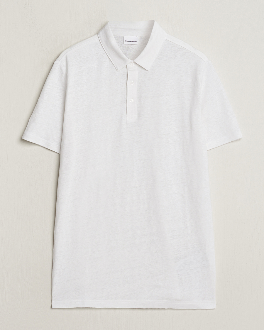 Homme | Polos | KnowledgeCotton Apparel | Regular Linen Polo Bright White