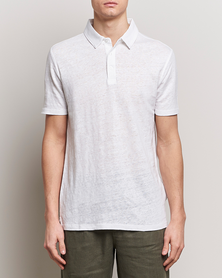 Homme | Polos | KnowledgeCotton Apparel | Regular Linen Polo Bright White