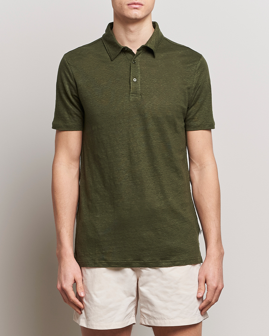 Homme | KnowledgeCotton Apparel | KnowledgeCotton Apparel | Regular Linen Polo Forest Night