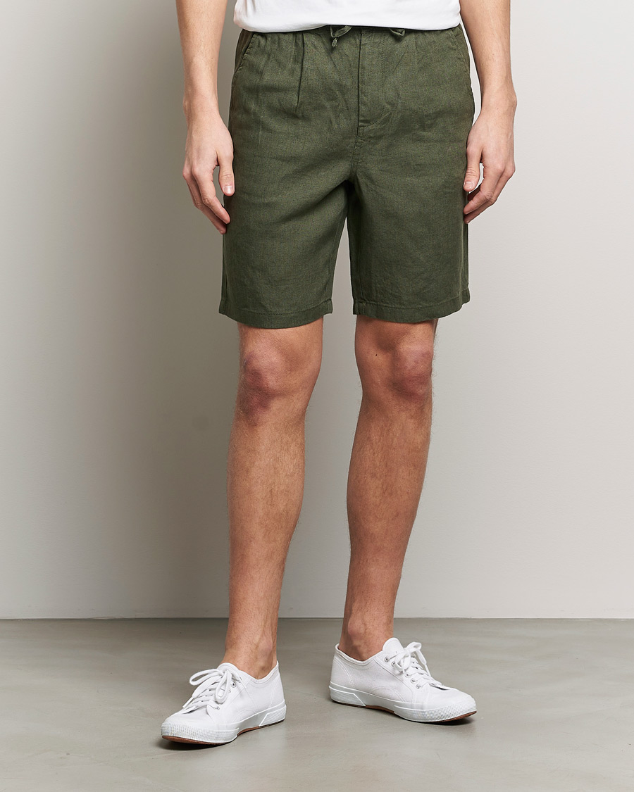 Homme | KnowledgeCotton Apparel | KnowledgeCotton Apparel | Loose Linen Shorts Burned Olive